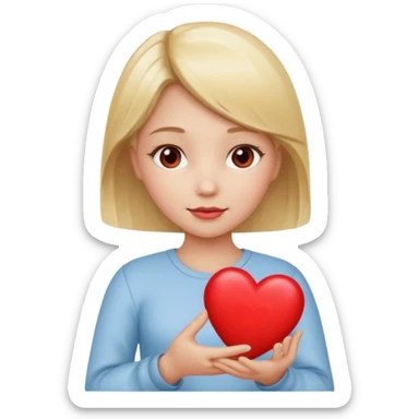 prayer girl blond hair red heart in her hands, sticker
