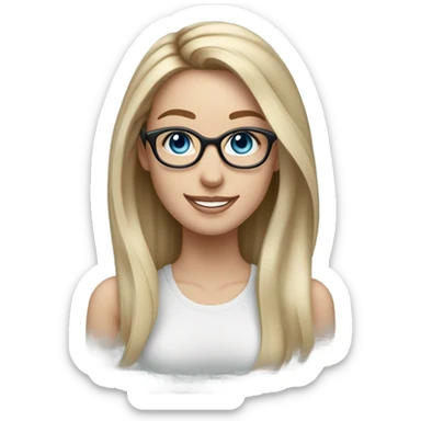 3d photo Realistic blonde Balayage straight hair pale beautiful tattooed woman with glasses and blue eyes happy and fashionable  sticker