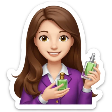 half body pretty long hair girl holding 1 parfume with smile sticker