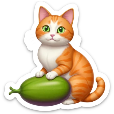 A cat with a big eggplant between its legs sticker