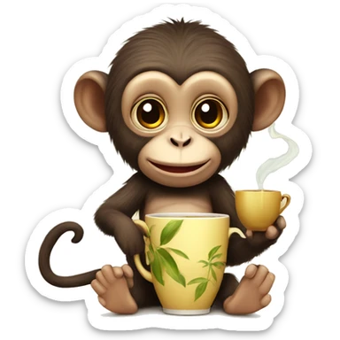 cute monkey with a tea sticker