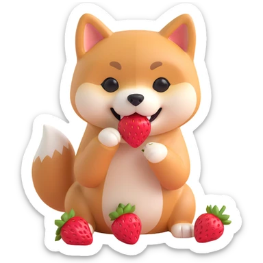 shiba inu eating strawberries sticker