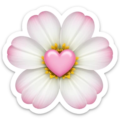 white flower with mini pink heart center sticker