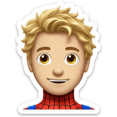 white boy with messy hair in spider man suit sticker