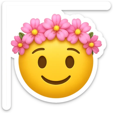 yellow face with pink flower crown emoji, digital illustration sticker
