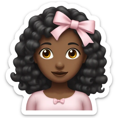 Black girl with long curly black hair wearing a pale pink bow sticker