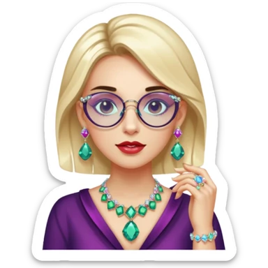 gem lover woman with gem accessories excessive amount gem glassess very big gem earrings sticker