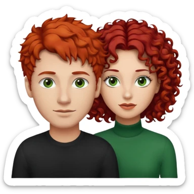 create a couple men with a red hair and browm eyes and woman with curly black hair and green eyes sticker