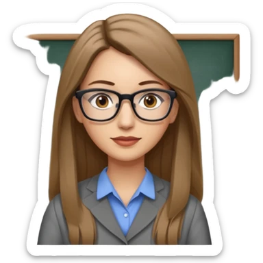 a woman in her 30´s, light skin with medium brown straight hair, long hair. Grey eyes, working as an teacher. No glasses sticker