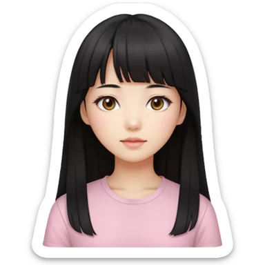 beautiful Korean girl, black long hair, bangs, beige eyes sticker