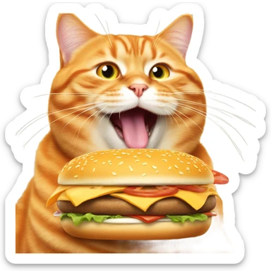 Fat orange cat eating cheeseburgers  sticker
