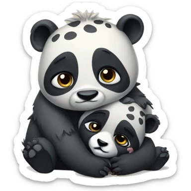 A panda hugging a hyena in a sad mood sticker