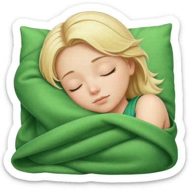 Girl with blonde hair sleeping with a green blanket sticker