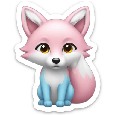 half light blue half pink fox sticker