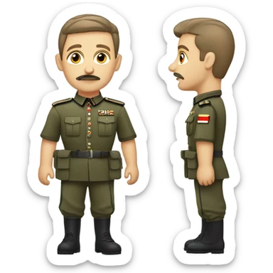 a guy with a small mustache in german army clothes, with one arm up, and an undercut hair cut sticker