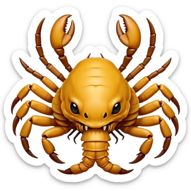 Cinematic Comical Emperor Scorpion Portrait Emoji, Head tilted dramatically with an exaggeratedly amused expression, featuring a striking, glossy exoskeleton with boldly defined pincers and wide, expressive eyes filled with playful disbelief, Simplified yet hilariously expressive features, highly detailed, glowing with a slightly sassy glow, high shine, dramatic yet playful, stylized with an air of cheeky desert mischief, soft glowing outline, capturing the essence of a spirited and over-the-top scorpion that feels like it could snap its pincers into internet fame instantly! sticker