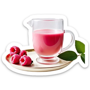 Стеклянная чашка чая с ребристой поверхностью и розовой ручкой  sticker