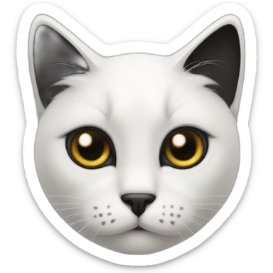 White cat, black mark on fur above eyes, black ears, annoyed face sticker