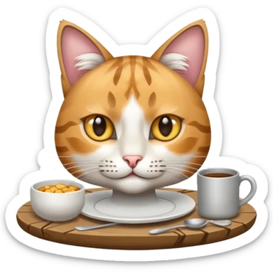 grau weiße Katze auf Tisch mit einem Teller Frikadellen vor sich sticker