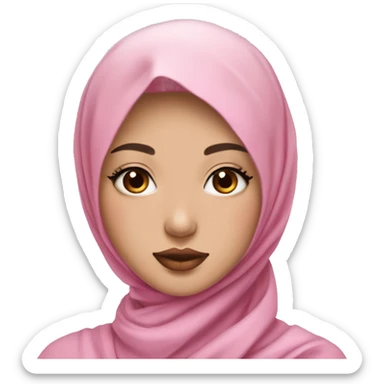 White skinned, pink lips, asian girl with pink hijab with pink peony sticker