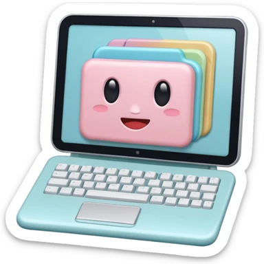 Create a cute, small 3D sticker in a realistic digital illustration style, with soft textures and pastel colors. Object:computer
 sticker