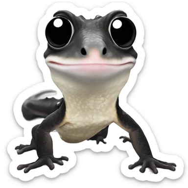 Create a small, simple emoji of a black and white crested gecko, similar to the one in the image, with its distinctive pattern and markings sticker
