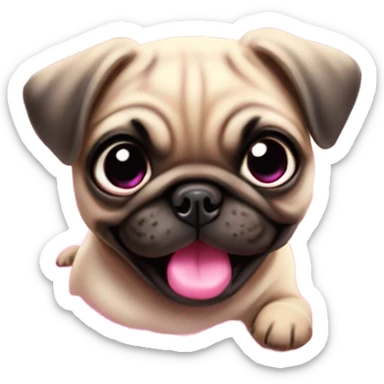 Baby pug with big pink
eyes wearing a pink bow above 1 ear jumping in a puddle  sticker