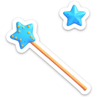 magic wand with blue frosting, candy stars, and a glowing tip sticker