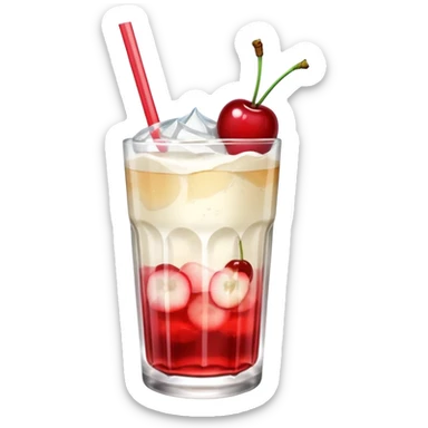 Japanese Cream soda clear glass with ice and vanila + cherry on top sticker