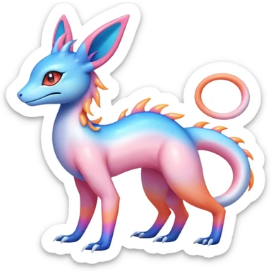 Colorful Shiny Exotic Amaura-Salandit-Aurorus-Sylveon-Fakémon-hybrid-creature (full body)  sticker