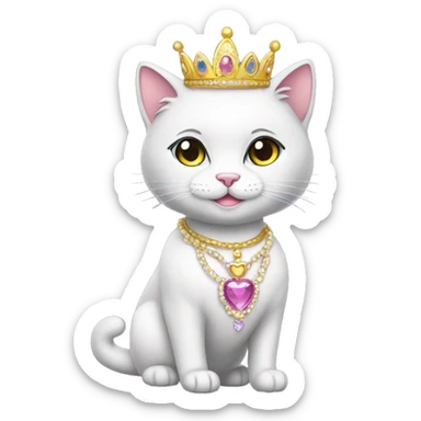 Sparkly princess-cat with tiara and necklace full body sticker