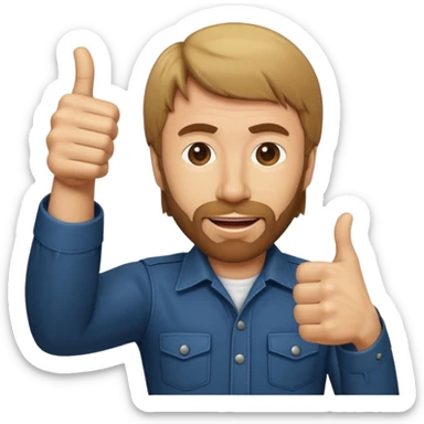 emoji of Chuck Norris with exaggerated features, thumbs up gesture sticker