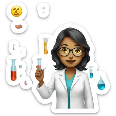 female research scientist working in lab with test tubes sticker