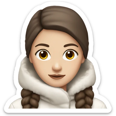 white girl with straight brown hair and dark brown eyes wearing a white and brown winter outfit sticker