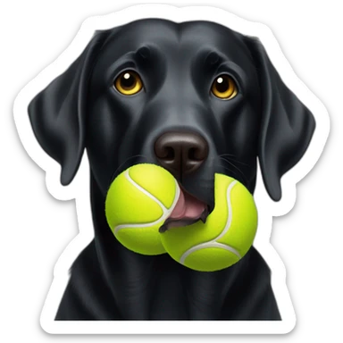 Black Labrador retriever three tennis balls in mouth small eyes sticker