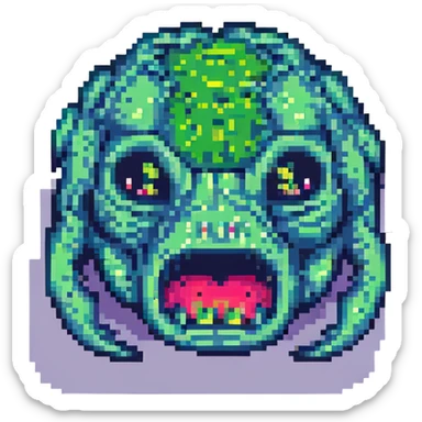 slime monster pixel art with a menacing expression sticker