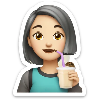 Girl drinking boba milk tea  sticker