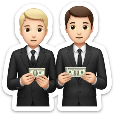 Two men in suits handing over money sticker