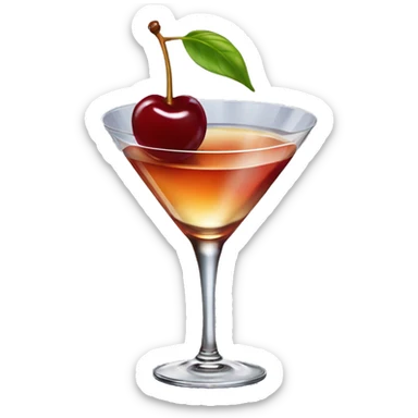 manhattan cocktail with a cherry in a pick place on the glass sticker