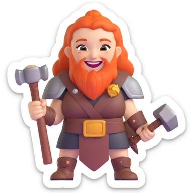 laughing female dwarf warrior from Lineage 2 with battle hammer sticker
