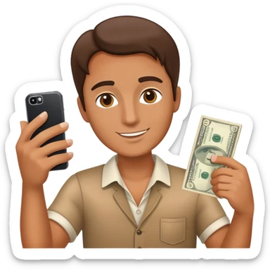  money in one hand and phone selfie  sticker
