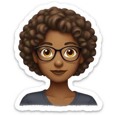 Brown girl with curly brown hair wearing glasses and arms folded, smiling sticker