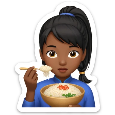 Goofy ahh viatnamise black ponytail eating rice sticker