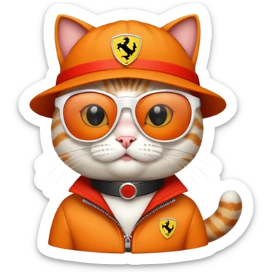 Cat with sunglasses and a ferrari f1 hat sticker