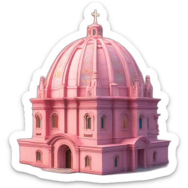 Catholic Temple from La Piedad Michoacan in pink stone and with one big dome with tiles yellow and blue like Santa Maria del Fiore form in 3D animation effect sticker