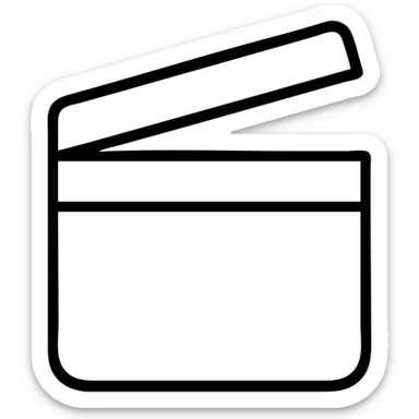 Ultra simplified movie clapper board with two simple rectangles and a diagonal line sticker