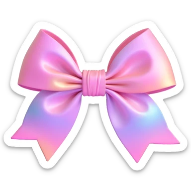 3D emoji style bow, pastel pink, iridescent shimmer effect sticker
