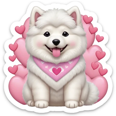 cute 
Samoyed tongue hanging out sitting 
 in a cute pastel sweater with hearts sticker