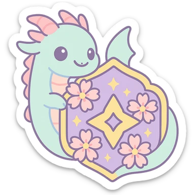 Add a stylized anime-inspired elegant and dynamic dragon wrapping around or behind the badge, keeping the same Japanese crest shape, gold border, sakura flowers, ninja star, and sparkly effects. The style should be anime-inspired, fitting the kawaii style with a transparent background. Sized for Twitch or Discord use. sticker