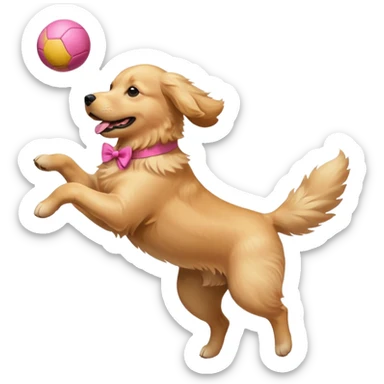 girly dog with a pink bow jumping in the air to catch a ball sticker